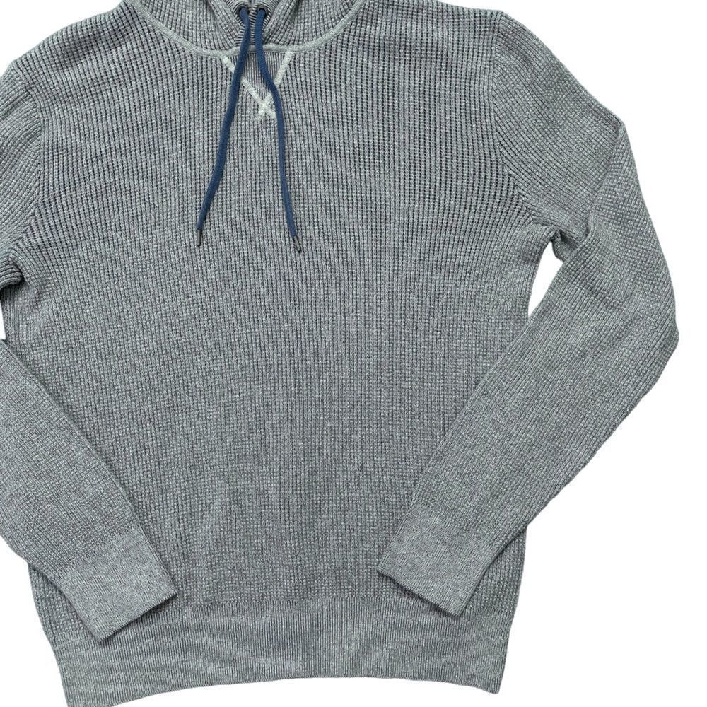 GAP Grey Cotton Long Sleeve Thermal Blue Drawstrings Hoodie Size Medium - Picture 3 of 7